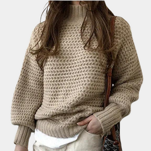 Women's Sweater – High Turtleneck, Chunky Knit, Oversized Sleeves, Off-White-54883-58562562392394