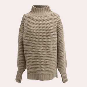 Women's Sweater – High Turtleneck, Chunky Knit, Oversized Sleeves, Off-White-54883-58562562982218