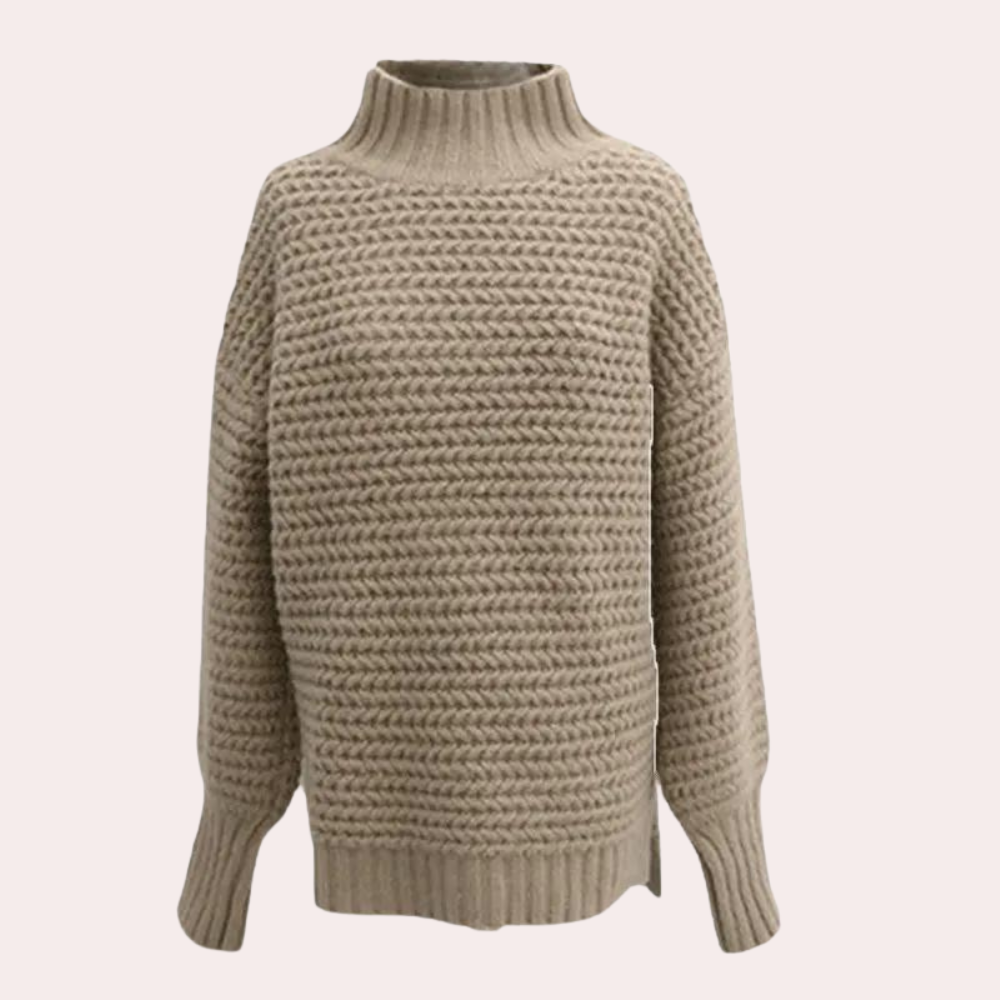 Women's Sweater – High Turtleneck, Chunky Knit, Oversized Sleeves, Off-White-54883-58562562982218