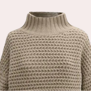 Women's Sweater – High Turtleneck, Chunky Knit, Oversized Sleeves, Off-White-54883-58562563735882