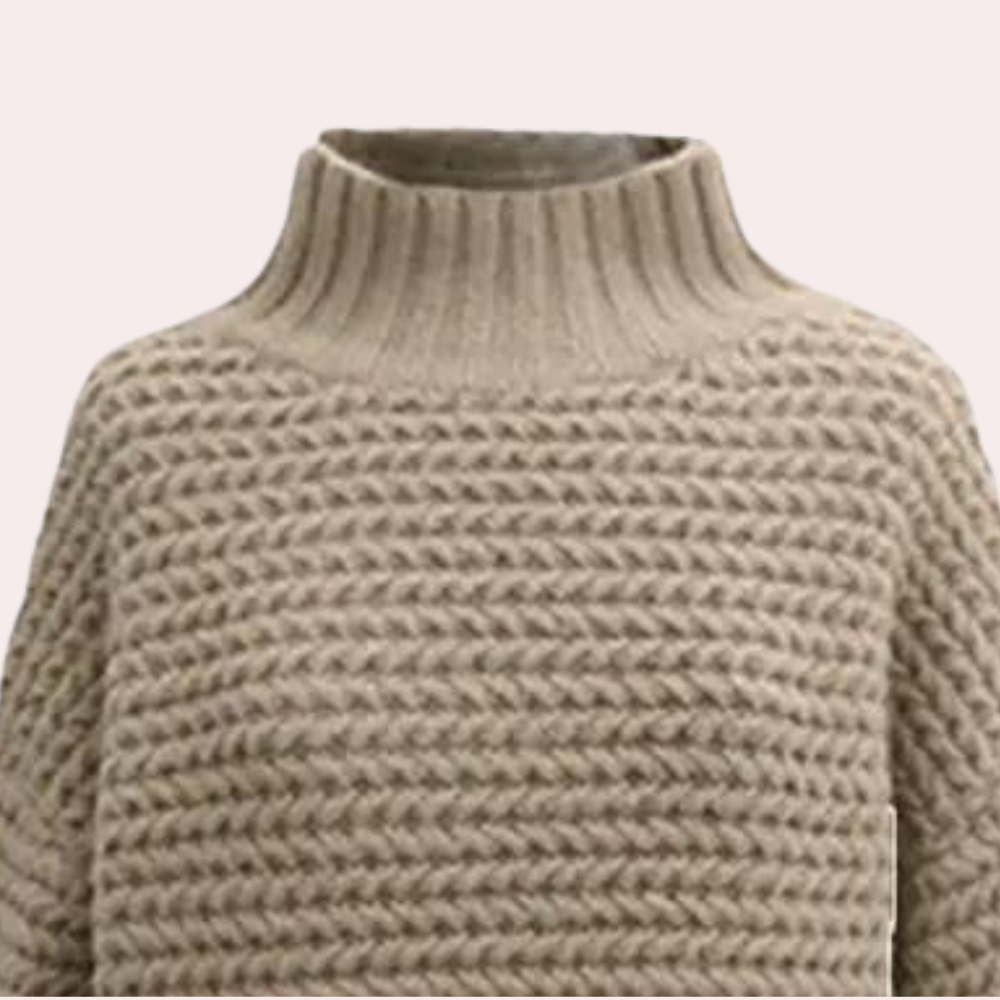 Women's Sweater – High Turtleneck, Chunky Knit, Oversized Sleeves, Off-White-54883-58562563735882