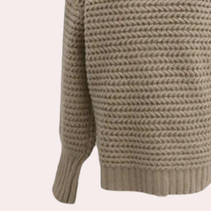 Women's Sweater – High Turtleneck, Chunky Knit, Oversized Sleeves, Off-White-54883-58562563899722