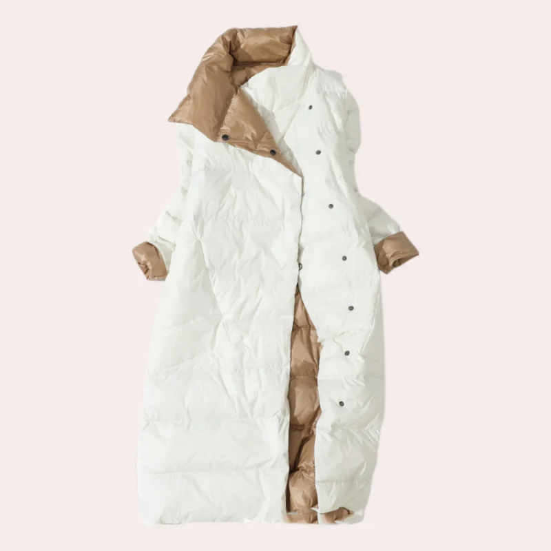 Abrigo Plumífero Largo Mujer Bicolor – Cuello Alto, Oversized, Poliéster Insulado-54885-58562550661450