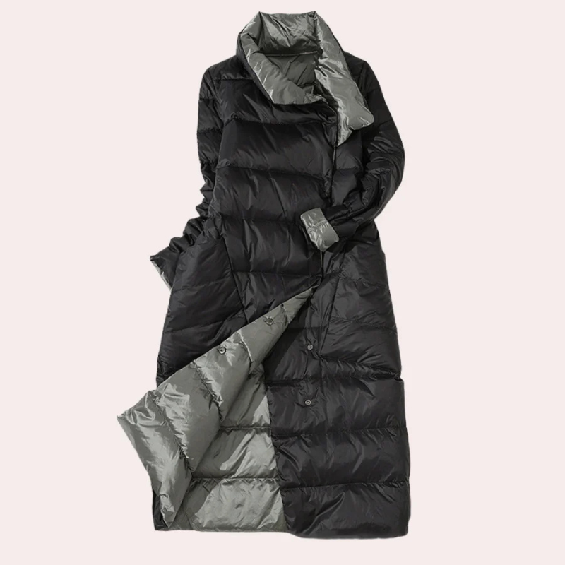 Abrigo Plumífero Largo Mujer Bicolor – Cuello Alto, Oversized, Poliéster Insulado-54885-58562551152970