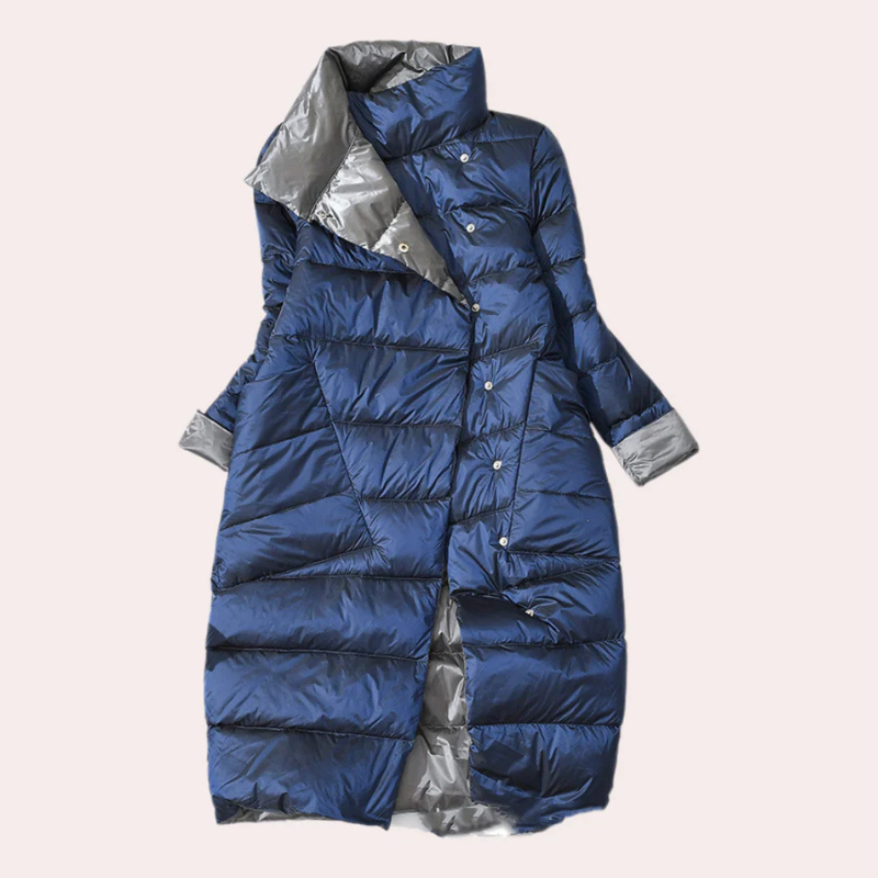 Abrigo Plumífero Largo Mujer Bicolor – Cuello Alto, Oversized, Poliéster Insulado-54885-58562551677258
