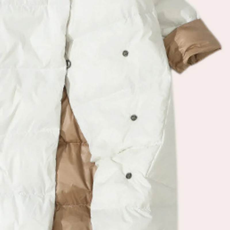 Abrigo Plumífero Largo Mujer Bicolor – Cuello Alto, Oversized, Poliéster Insulado-54885-58562551808330