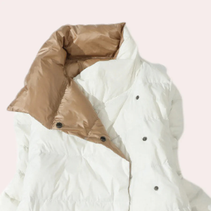 Abrigo Plumífero Largo Mujer Bicolor – Cuello Alto, Oversized, Poliéster Insulado-54885-58562553184586