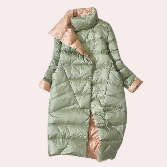 Abrigo Plumífero Largo Mujer Bicolor – Cuello Alto, Oversized, Poliéster Insulado-54885-58562550497610