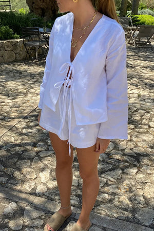 Mujer Conjunto Dos Piezas Lino Ligero Top Manga Larga Lazada Shorts Elástico-83296-a10f04bf-769e-4a13-b329-81119069d0ce