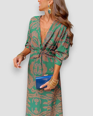 Mujer Vestido Estampado Manga Larga Escote Pico Nudo en Cintura Elegante-83293-a2701805-72c5-4d96-9e9b-4110b8b78855