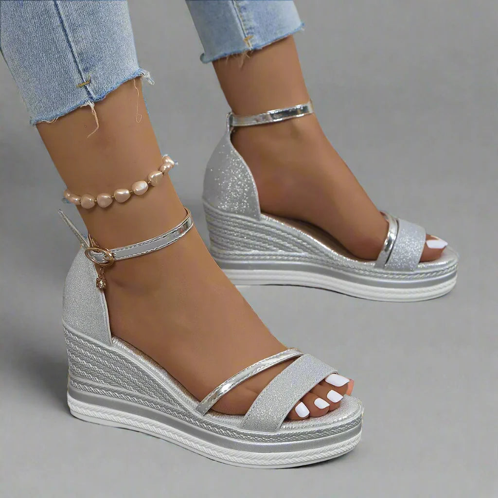 Cuñas Glitter Mujer con Plataforma y Tira Ajustable al Tobillo | Sandalias de Punta Abierta Glamurosas y Cómodas para Fiesta y Verano-83231-a2cfb5be-8309-463f-805b-4be6efa70c7f