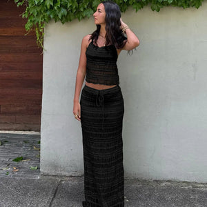 Conjunto de Dos Piezas Mujer – Top Halter Texturizado y Falda Midi Fruncida con Cordón, Vela Official-83709-a323052d-3b6e-4a62-8c6e-5b1b55529f16