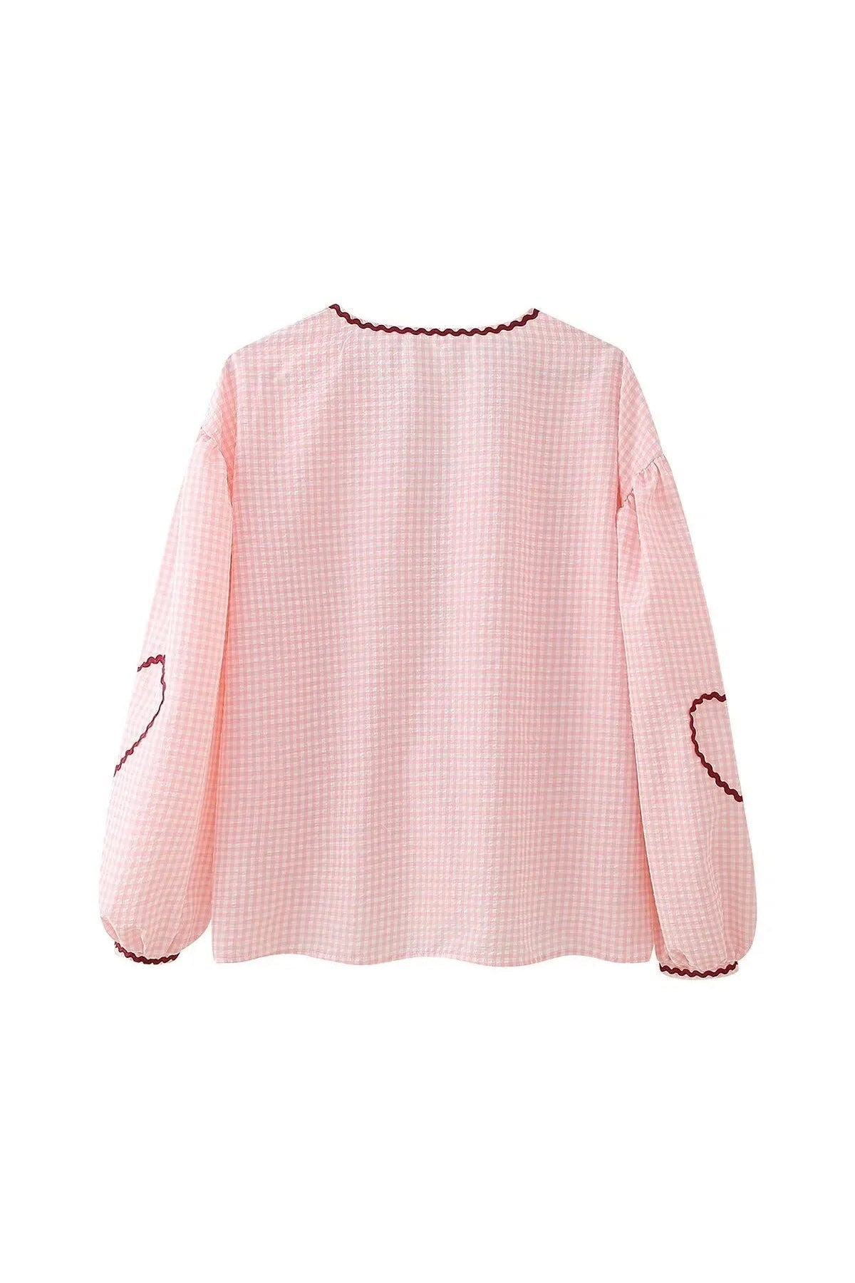 Blusa Gingham Mujer con Bolsillos Corazón, Ribete Rojo, Lazo Delantero-83307-a38bebf3-5b55-422e-9034-81a13e253715