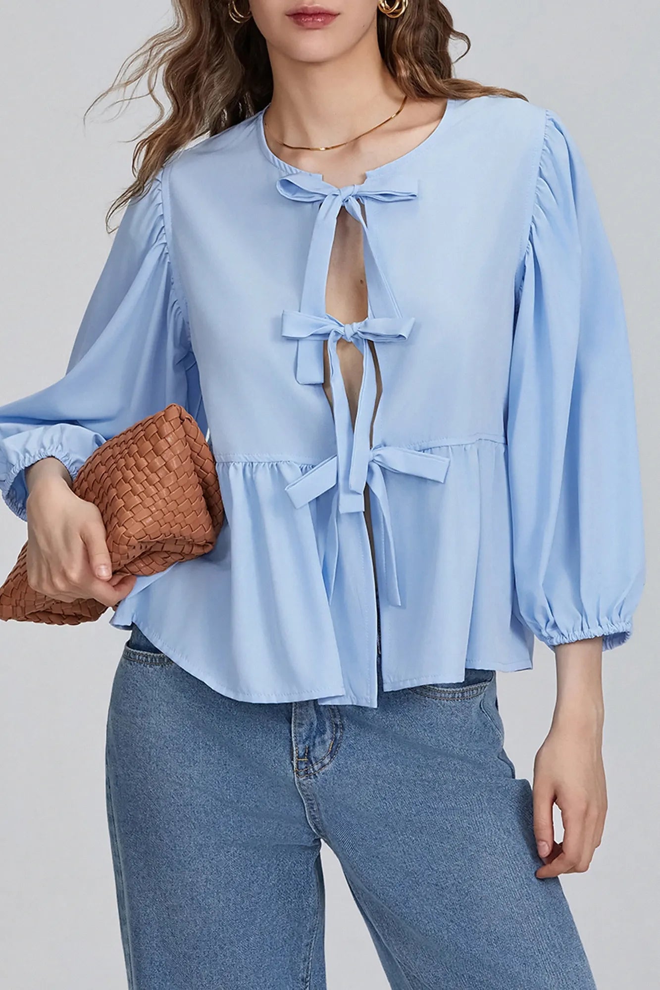Vela Official Blusa Peplum para Mujer – Lazo Decorativo, Manga 3/4, Varios Colores-83302-ab154e8d-4ed3-41ca-9a45-f88c71022531