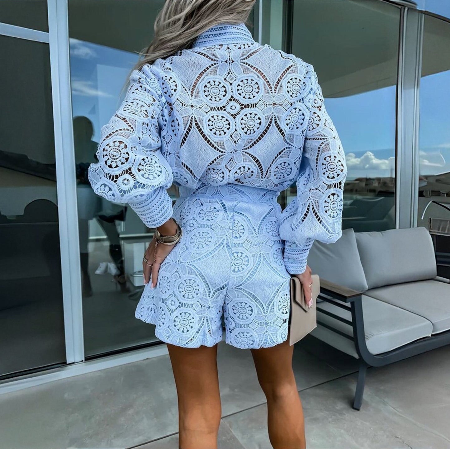Vestido de Encaje Mujer, Abotonado Manga Larga, con Shorts, Vela Official-83324-ab3c16d7-9c62-44ec-b9a1-db4c066d5474