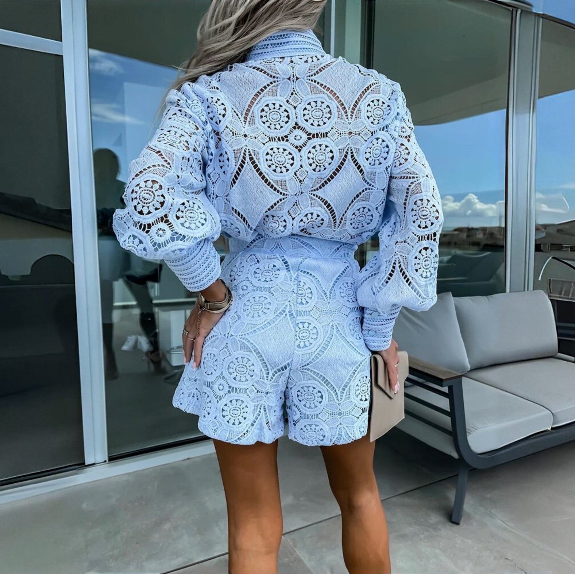 Vestido de Encaje Mujer, Abotonado Manga Larga, con Shorts, Vela Official-83324-ab3c16d7-9c62-44ec-b9a1-db4c066d5474