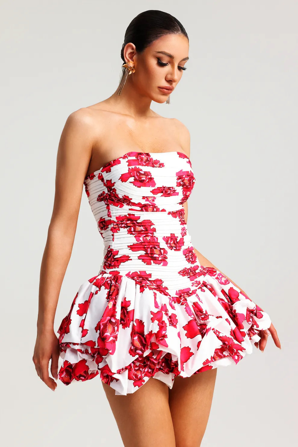 Vestido Strapless para Mujer – Estampado Floral, Falda con Volantes, Corpiño Estructurado-83685-aba7c88a-826a-4f19-8732-2cffe1ba236f