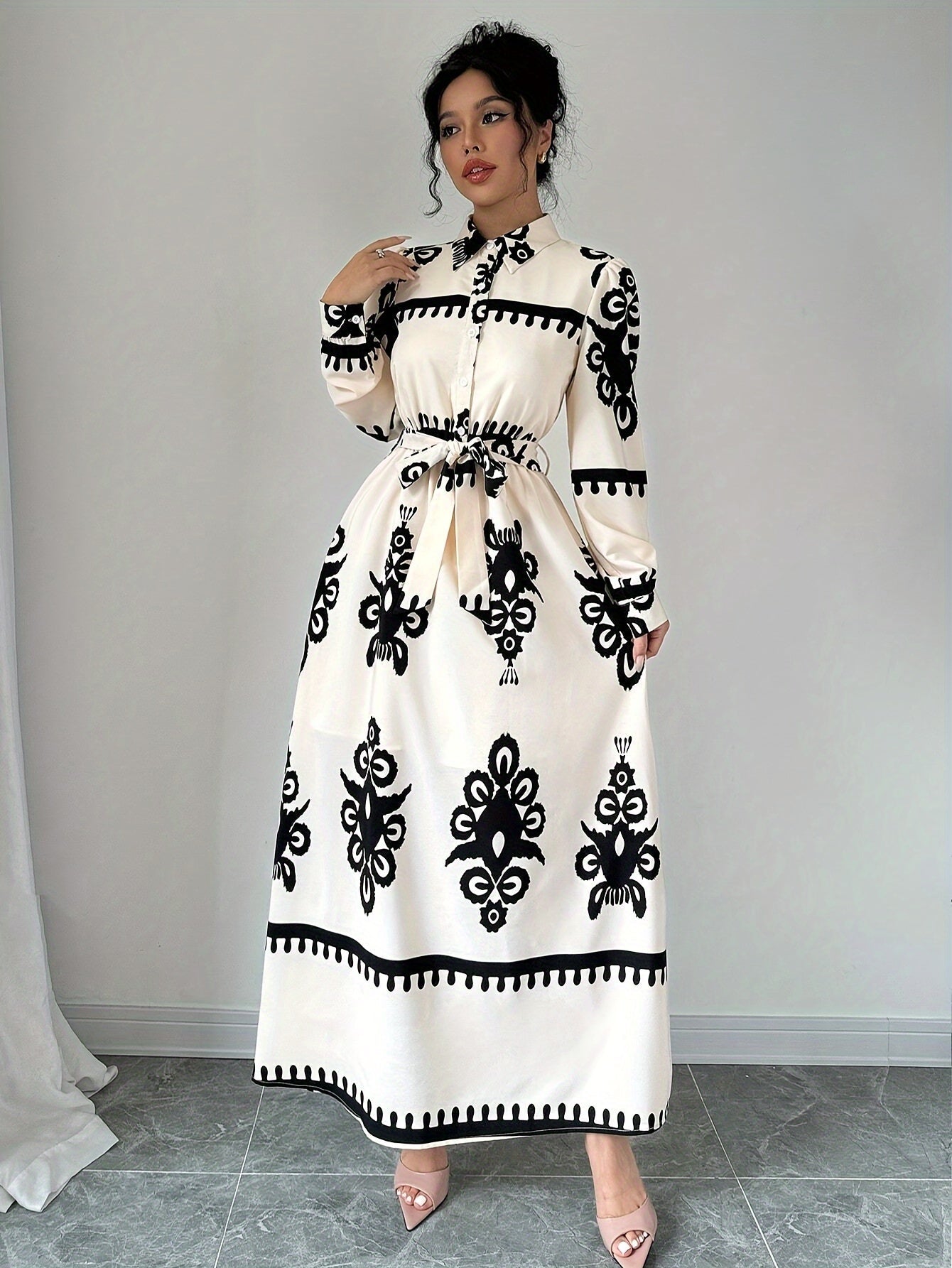 Vestido Largo Estampado para Mujer con Lazo y Manga Larga, Vela Official-83357-ac9716f7-24df-4c39-b68f-12e2241dcb67