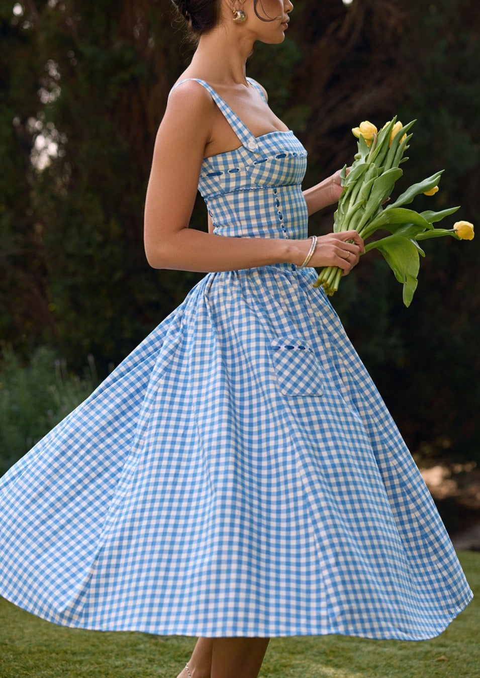 Vestido Gingham Mujer Escote Cuadrado Detalle Botones Estilo Clásico-83592-b0cb1e5c-fde3-471e-ba62-0c88023ac2e9