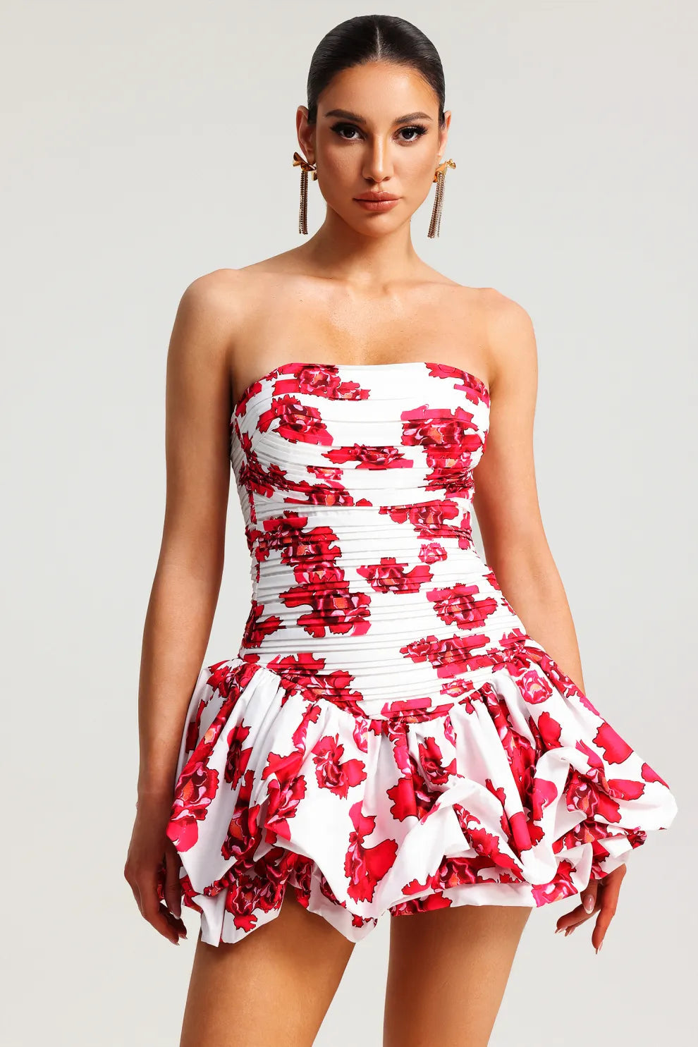 Vestido Strapless para Mujer – Estampado Floral, Falda con Volantes, Corpiño Estructurado-83685-b1aee80b-a632-486d-854e-b78ef0a62cf9