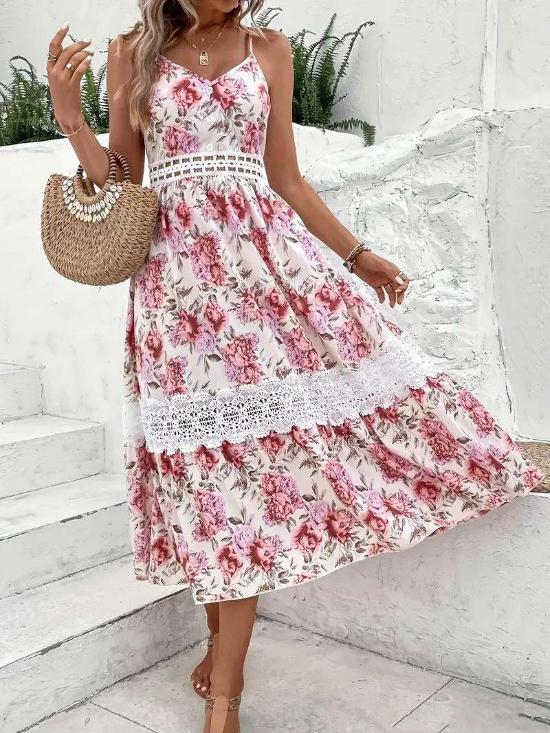 Vestido Midi Floral con Encaje