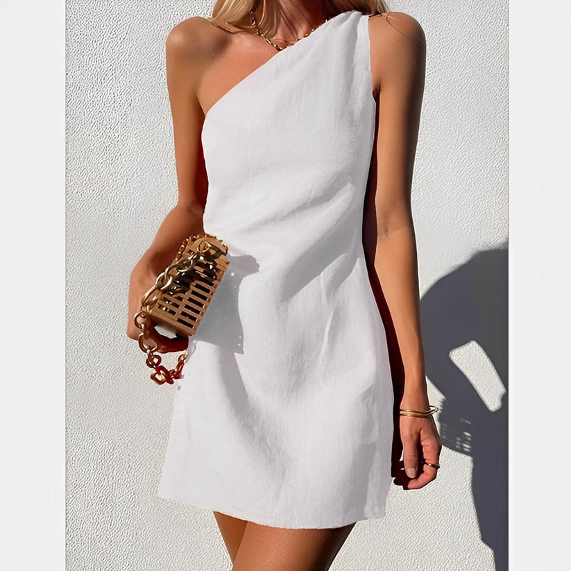 Vela Official Vestido Mini Lino Mujer – Diseño Un Hombro Asimétrico-83276-b54a8c14-7492-4227-848f-dcffc7c536ce