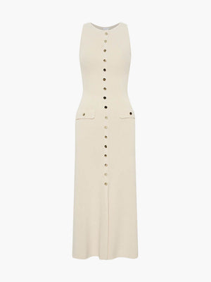 Vestido Midi Tejido con Botones Metálicos