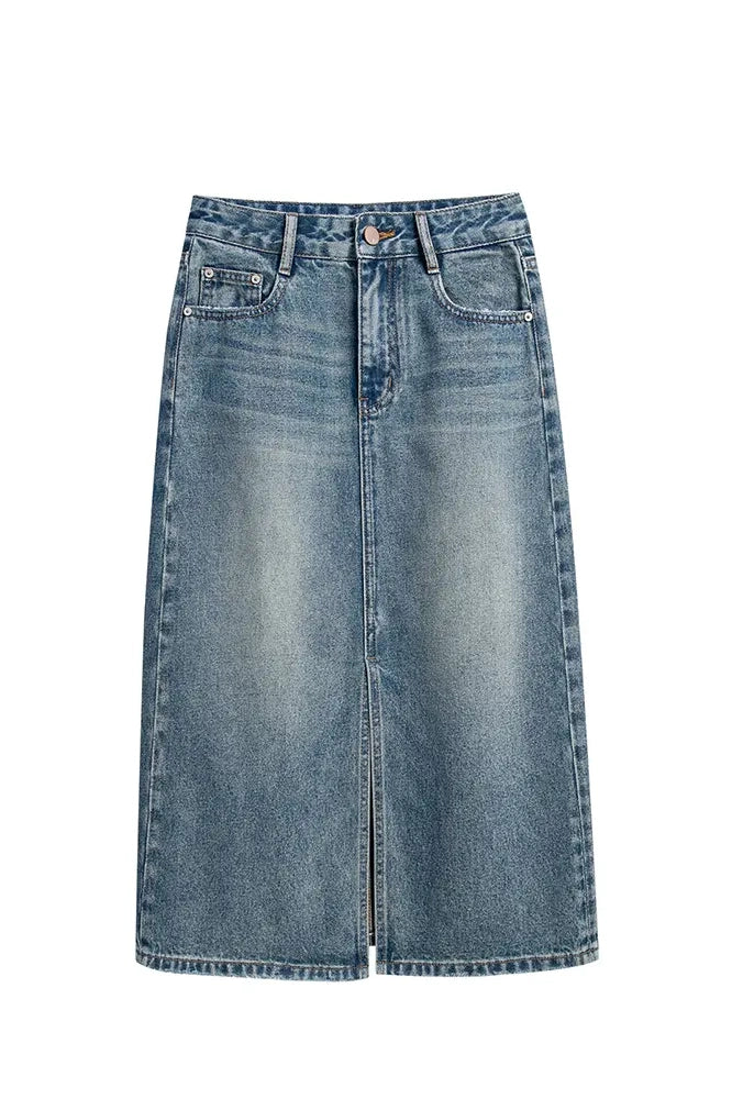 Falda Denim Midi con Abertura Frontal