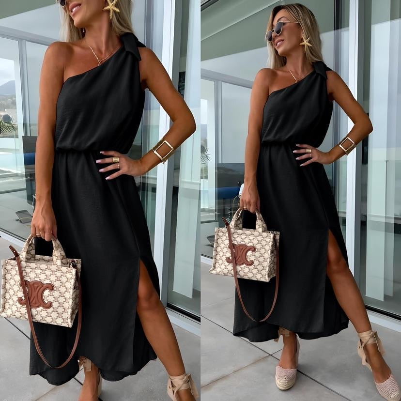 Vestido Asimétrico de Un Hombro para Mujer con Abertura Lateral y Lazo en Cintura-83342-c0501100-a3ef-417e-b0a4-5ac849d7ec7a