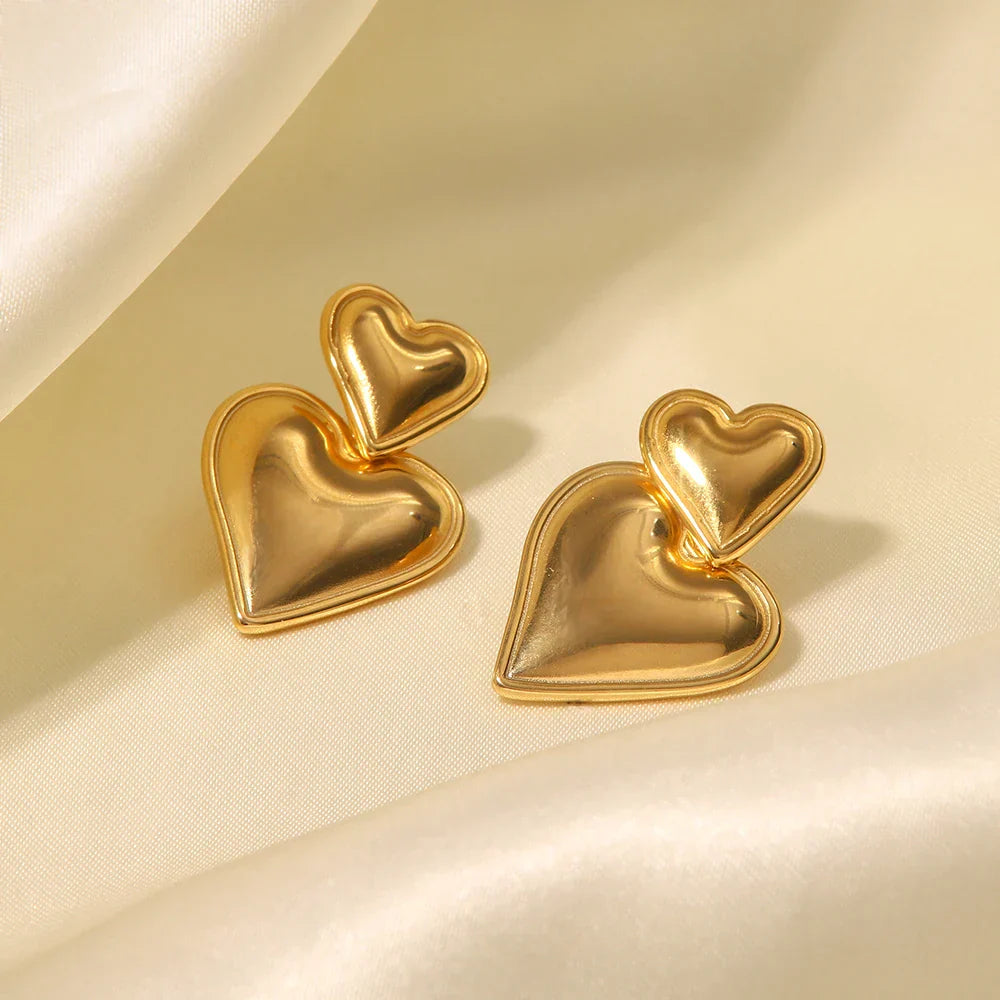 Pendientes Corazón Apilado - Diseño Moderno