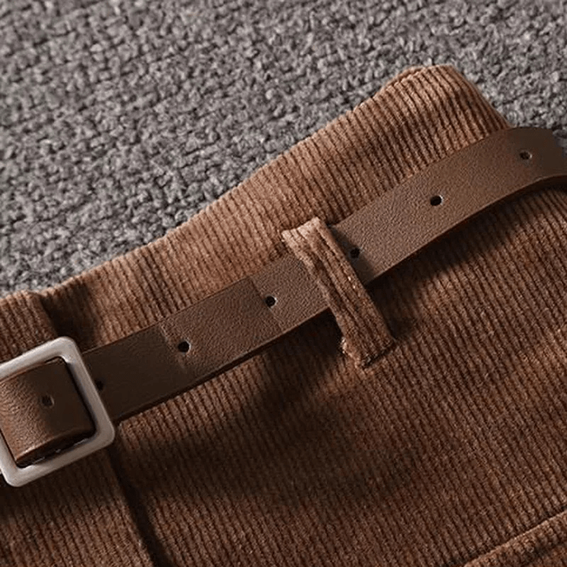 Falda A-Line de Corduroy con Cinturón