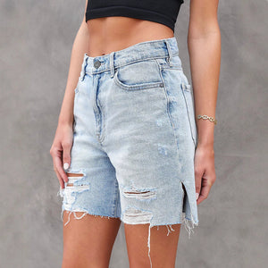 Shorts Vaqueros de Mujer – Distressed con Aberturas Laterales, Corte Moderno-83378-c6afe778-ec9a-48be-b02d-d252ccb19ece