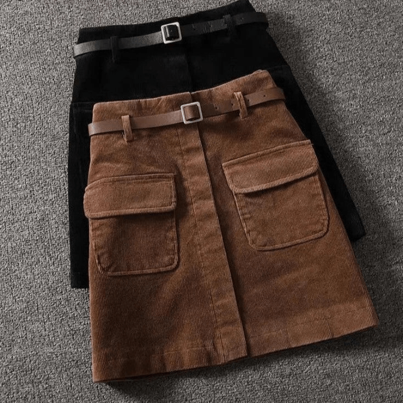 Falda A-Line de Corduroy con Cinturón