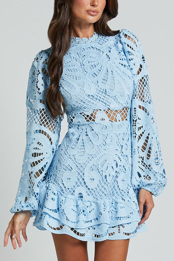 Vestido de Mujer de Encaje con Manga Larga, Detalle Cut-Out y Bajo con Volantes Elegante - Vela Official-83325-c9e3c975-ed42-44b9-ada8-17a42ccb9c6b