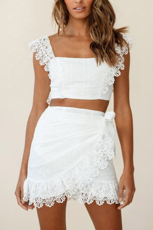 Conjunto Top Corto y Falda Cruzada Texturizada