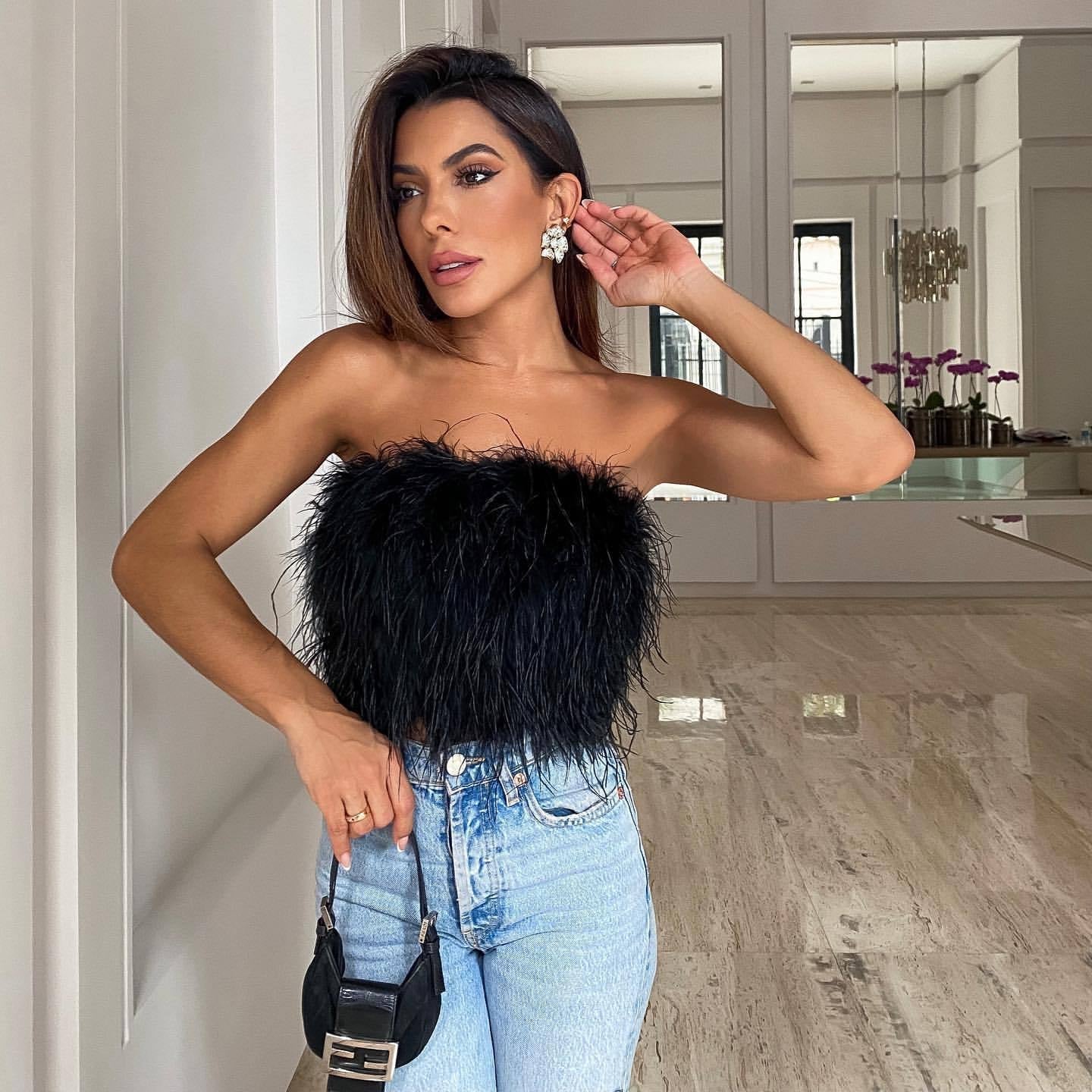 Top Bandeau de Plumas Texturizadas