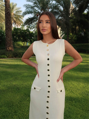 Vestido Midi Tejido con Botones Metálicos