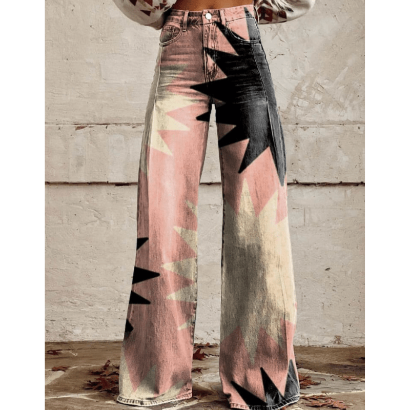 Jeans de Pierna Ancha con Diseño Geométrico