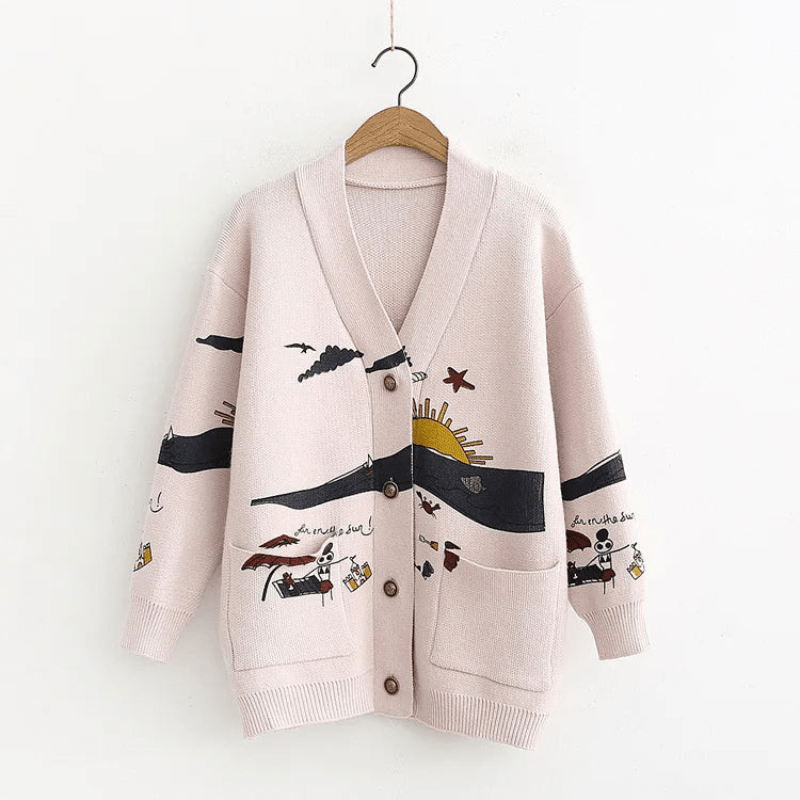 Cárdigan Oversized con Bordados Juguetones