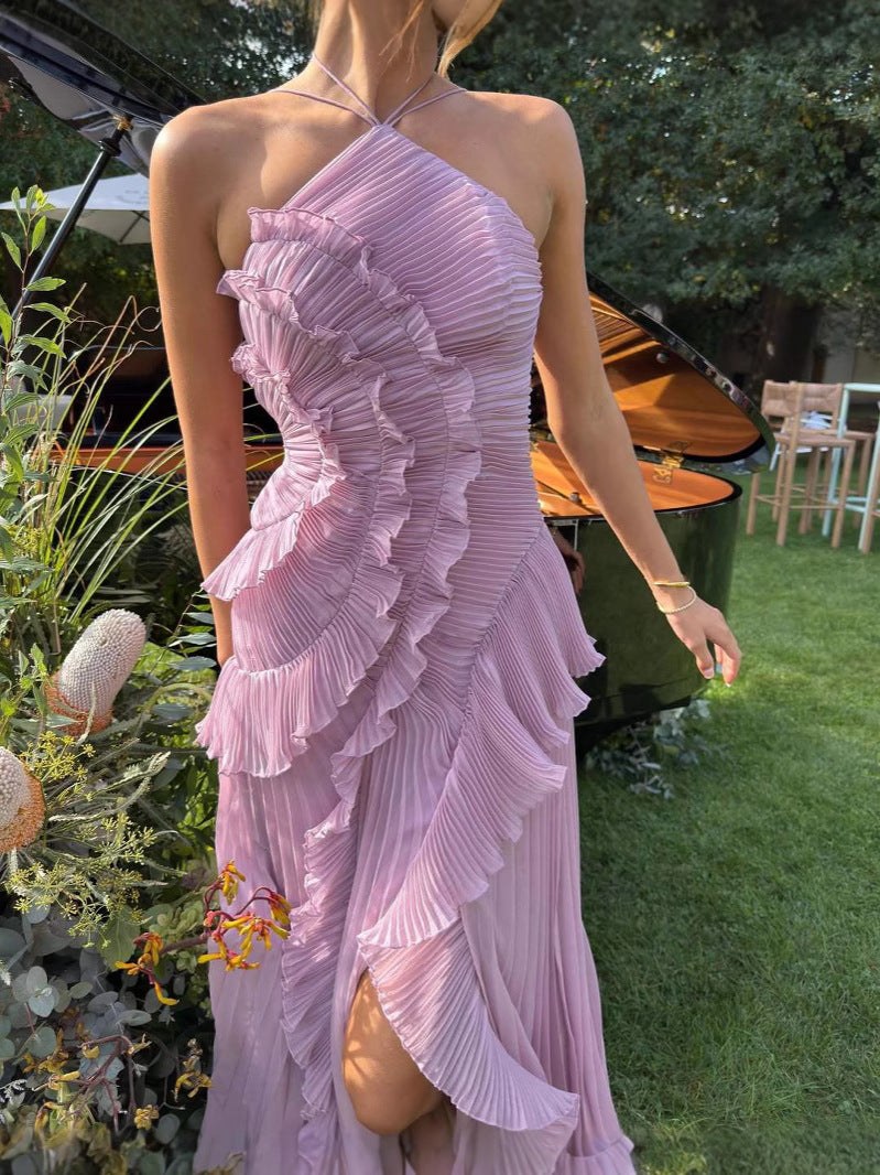 Vestido de Mujer Plisado Cuello Halter con Volantes Elegante-83561-d5eb9832-21c9-43a6-a56a-180b7b109c02
