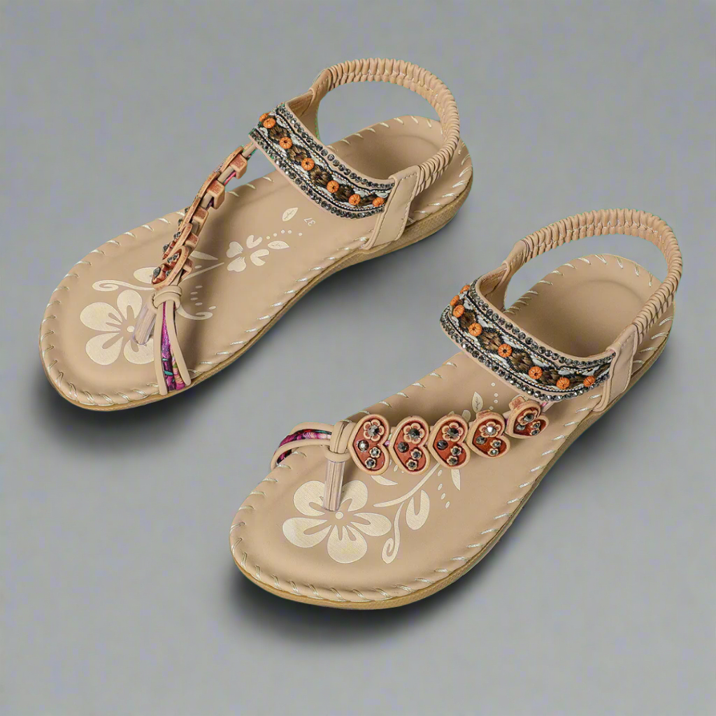 Sandalias Planas Mujer con Cuentas y Flores, Tira en T y Tobillo Elástico-83364-d8317ed5-e0f8-49b7-abcb-a852c94e5875