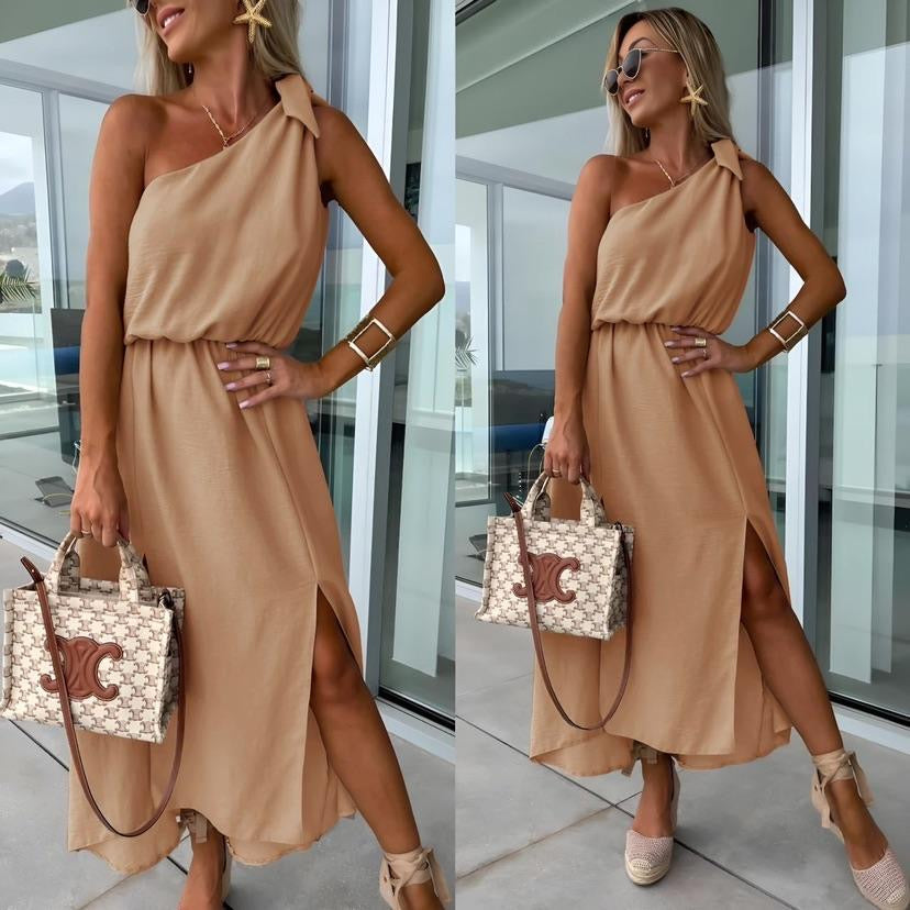 Vestido Asimétrico de Un Hombro para Mujer con Abertura Lateral y Lazo en Cintura-83342-df419138-a2a1-4594-a750-a1a5316c81b1