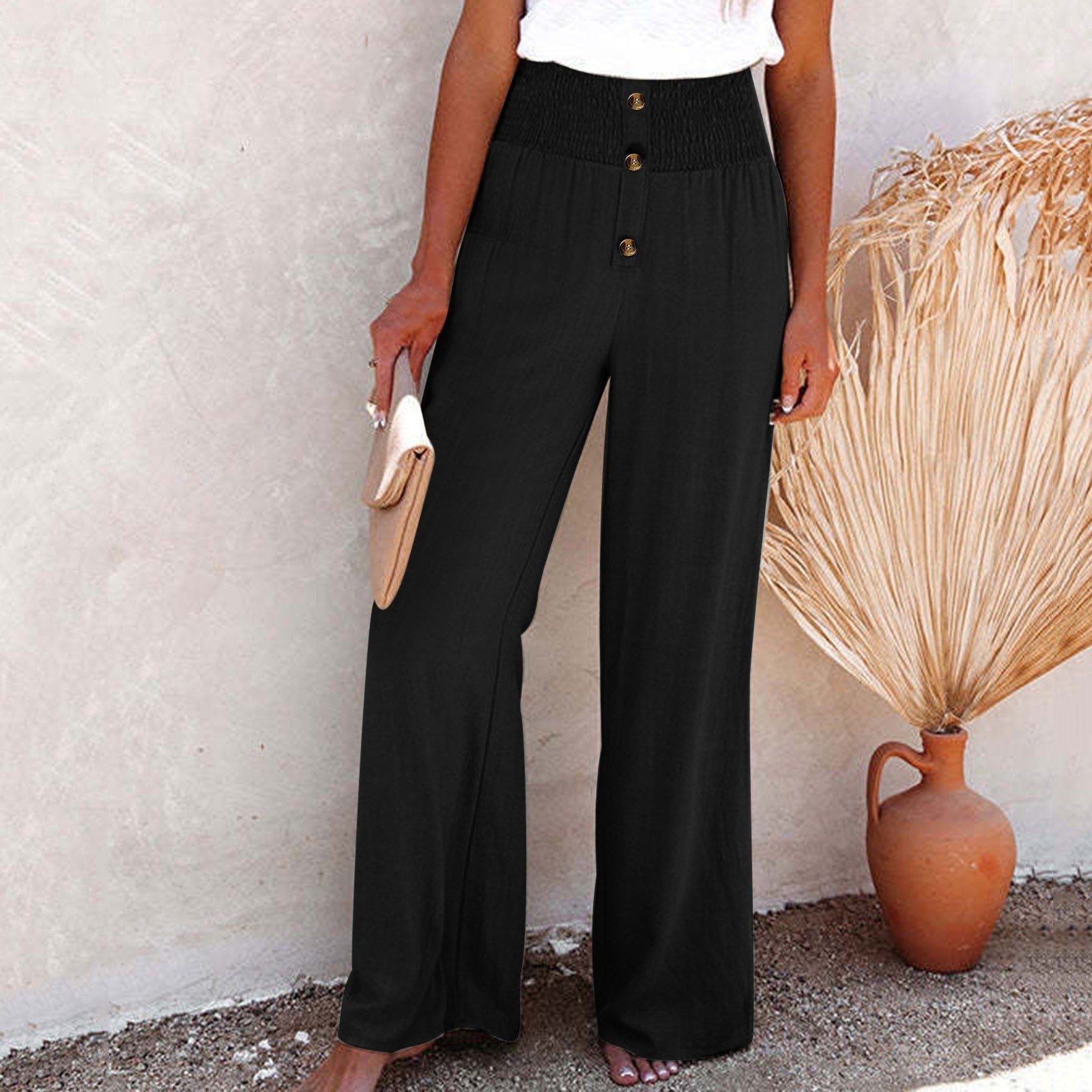 Pantalones Palazzo de Cintura Alta con Botones