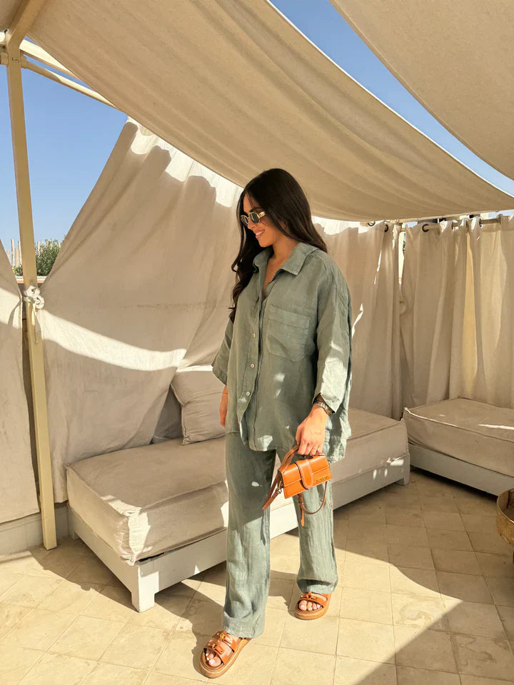 Conjunto Lino Mujer – Camisa Abotonada y Pantalón Fluido, Corte Relajado-82126-e309de9a-6e4c-4f25-885b-13fae0f03f4e