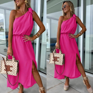Vestido Asimétrico de Un Hombro para Mujer con Abertura Lateral y Lazo en Cintura-83342-e3f97f0e-75ae-4670-a65f-d384a4a2a926