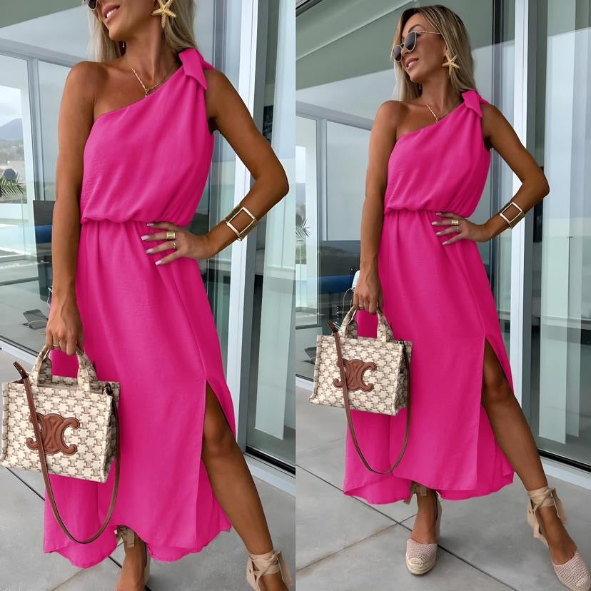 Vestido Asimétrico de Un Hombro para Mujer con Abertura Lateral y Lazo en Cintura-83342-e3f97f0e-75ae-4670-a65f-d384a4a2a926