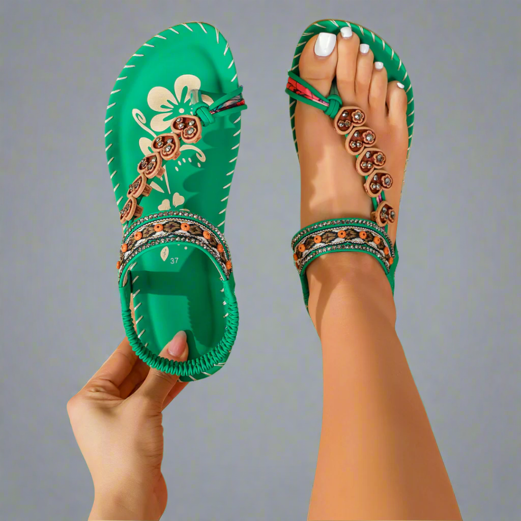 Sandalias Planas Mujer con Cuentas y Flores, Tira en T y Tobillo Elástico-83364-e601c840-344b-4f28-9d9b-842bd61df333