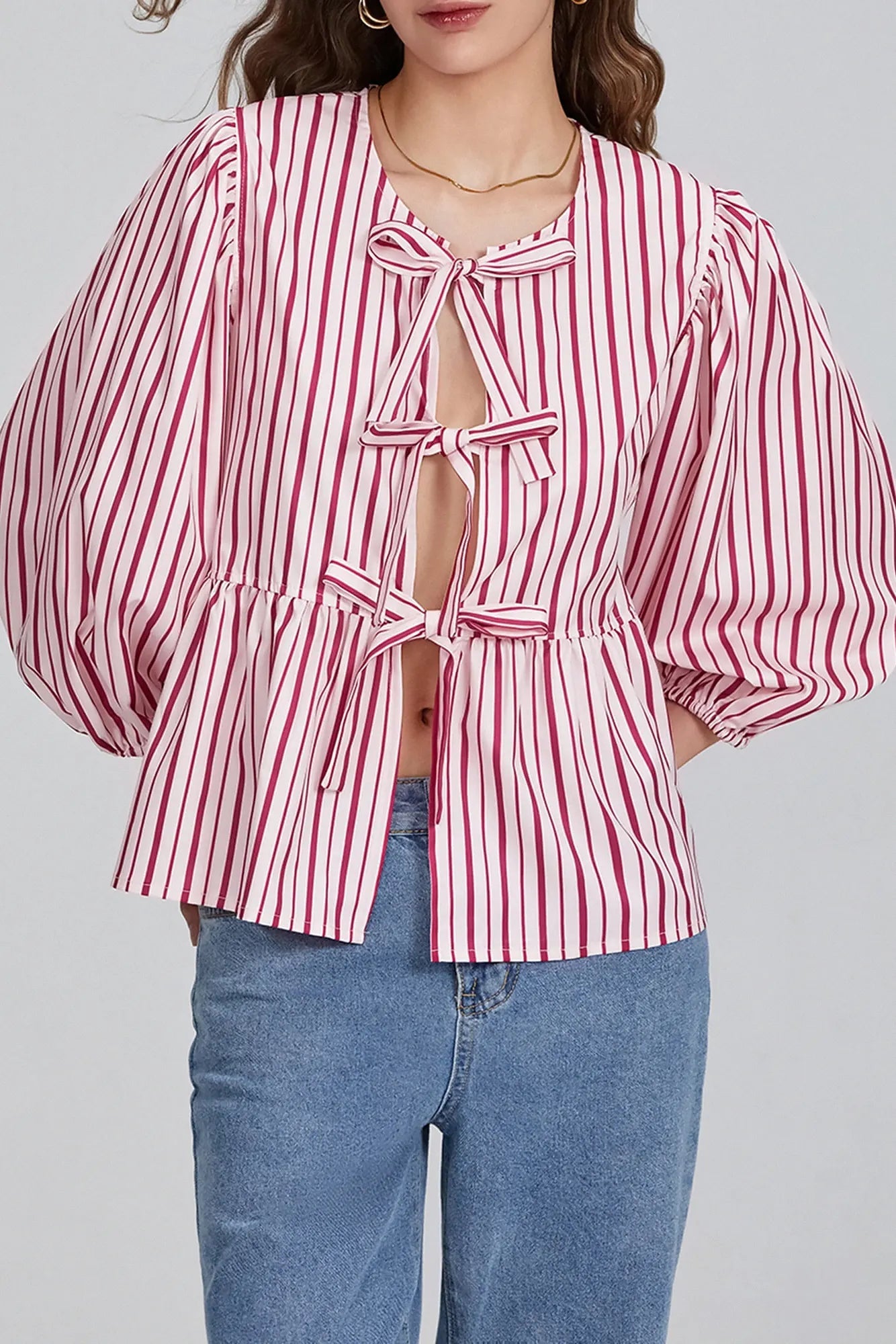 Vela Official Blusa Peplum para Mujer – Lazo Decorativo, Manga 3/4, Varios Colores-83302-e94139da-b7bb-49bc-ad00-089ee80985c6