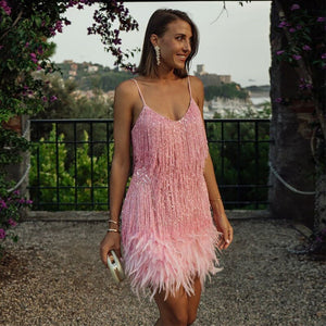 Vestido Mini Mujer – Flecos, Plumas, Tirantes Finos, Estilo Fiesta-83329-ea554334-1798-4674-8621-c84428bc26e7