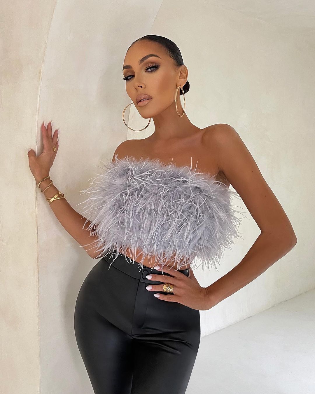 Top Bandeau de Plumas Texturizadas